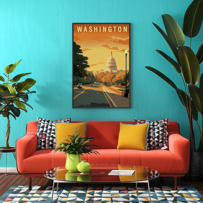 Washington DC Capitol Reflection Vintage Travel Poster