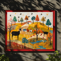 Idyllic Autumn Countryside Scene with Deer Poster