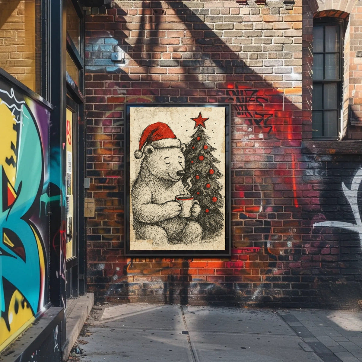 Festive Bear with Hot Cocoa Poster