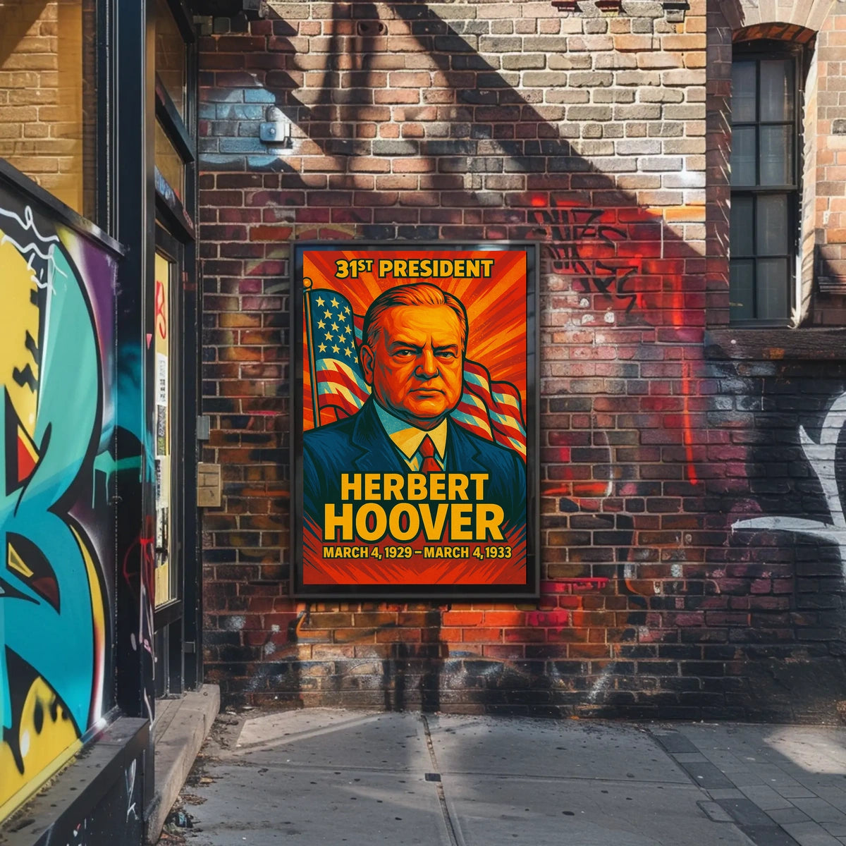Herbert Hoover 31st President of the United States Colorful Comic Book Style Poster