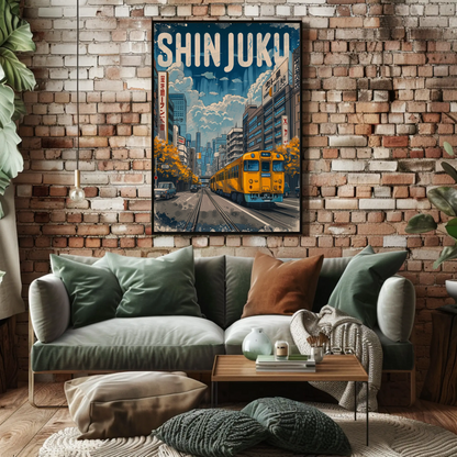 Shinjuku Tokyo Yellow Train Street City Travel Poster