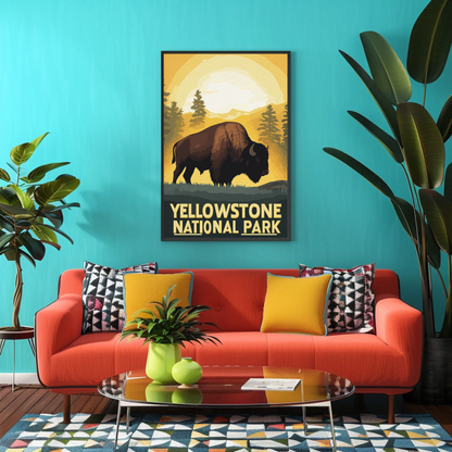 Yellowstone National Park Bison Vintage Poster