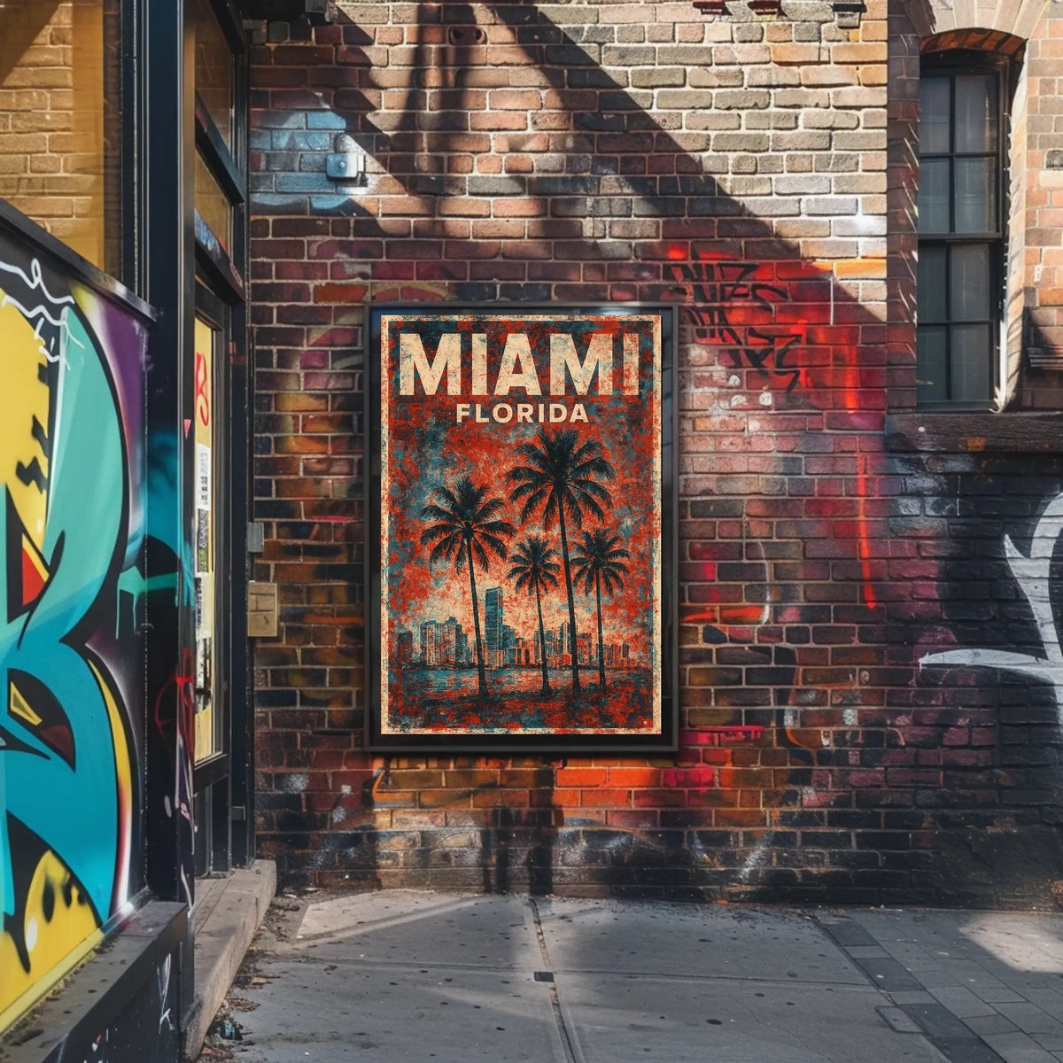 Miami Retro Vibes Vintage Cityscape Travel Art Deco Coastal Nostalgic Urban Sunset Poster