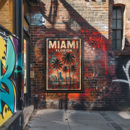Miami Retro Vibes Vintage Cityscape Travel Art Deco Coastal Nostalgic Urban Sunset Poster