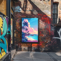 Tropical Sunset Beach Scene Art Poster