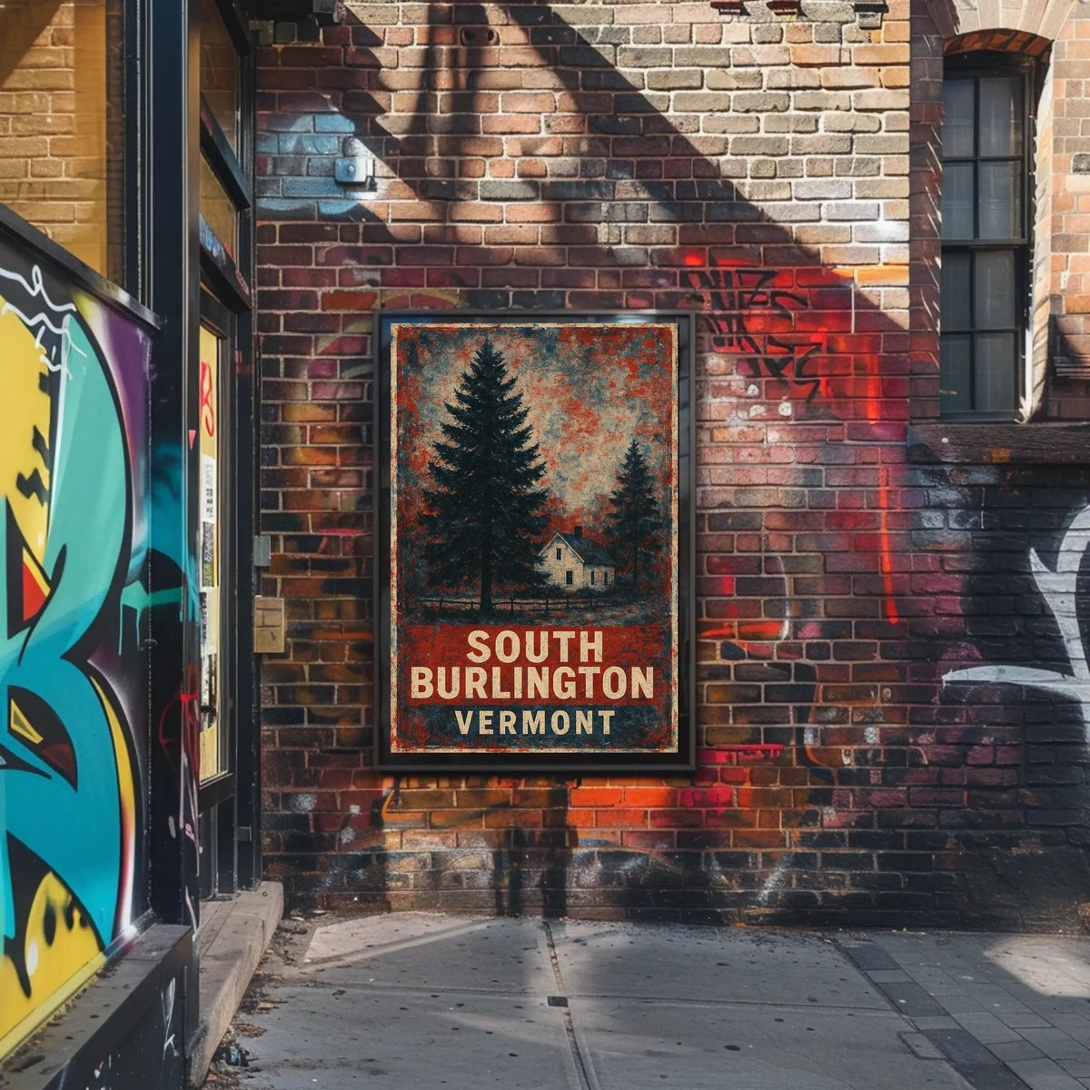 Cozy Vintage Vermont Rustic Folk Art Poster