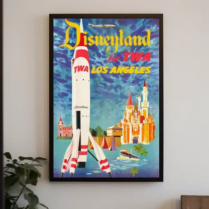 1955 TWA Disneyland Moonliner Advertising Travel Poster