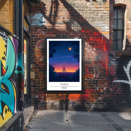 Eiffel Tower Twilight Scene Paris Travel Poster