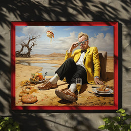 Desert Whimsy: Surreal Oasis Scene Artistic Poster