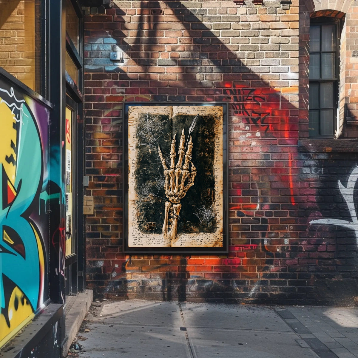 Elegant Skeletal Hand with Quill Artistic Poster