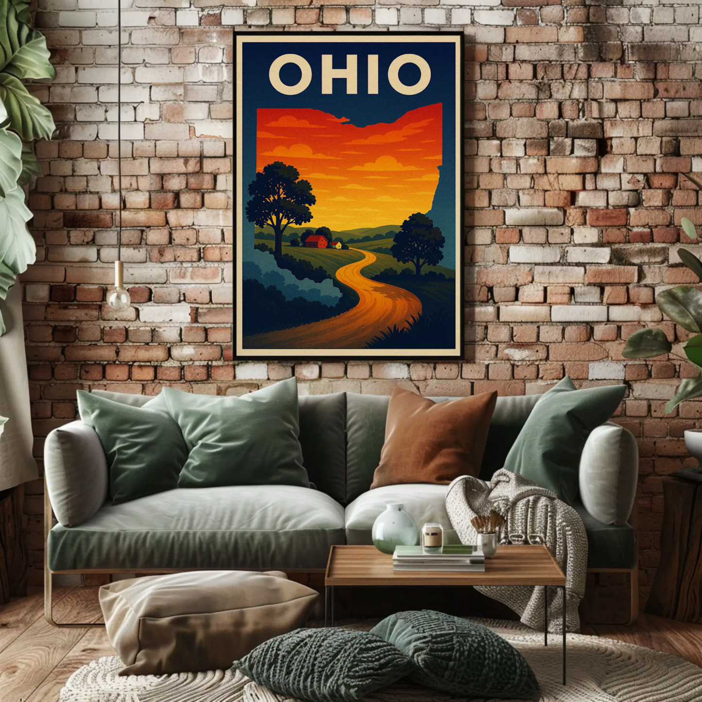 Ohio Country Road Sunset Horizon Travel Poster