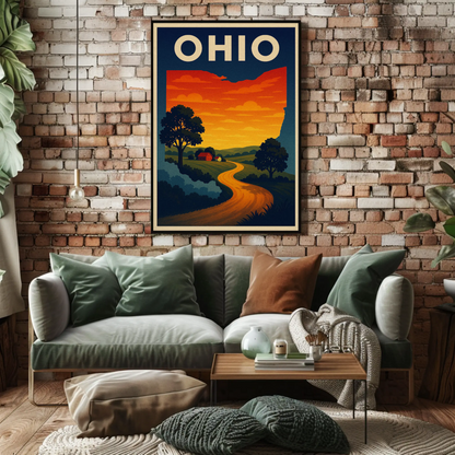 Ohio Country Road Sunset Horizon Travel Poster