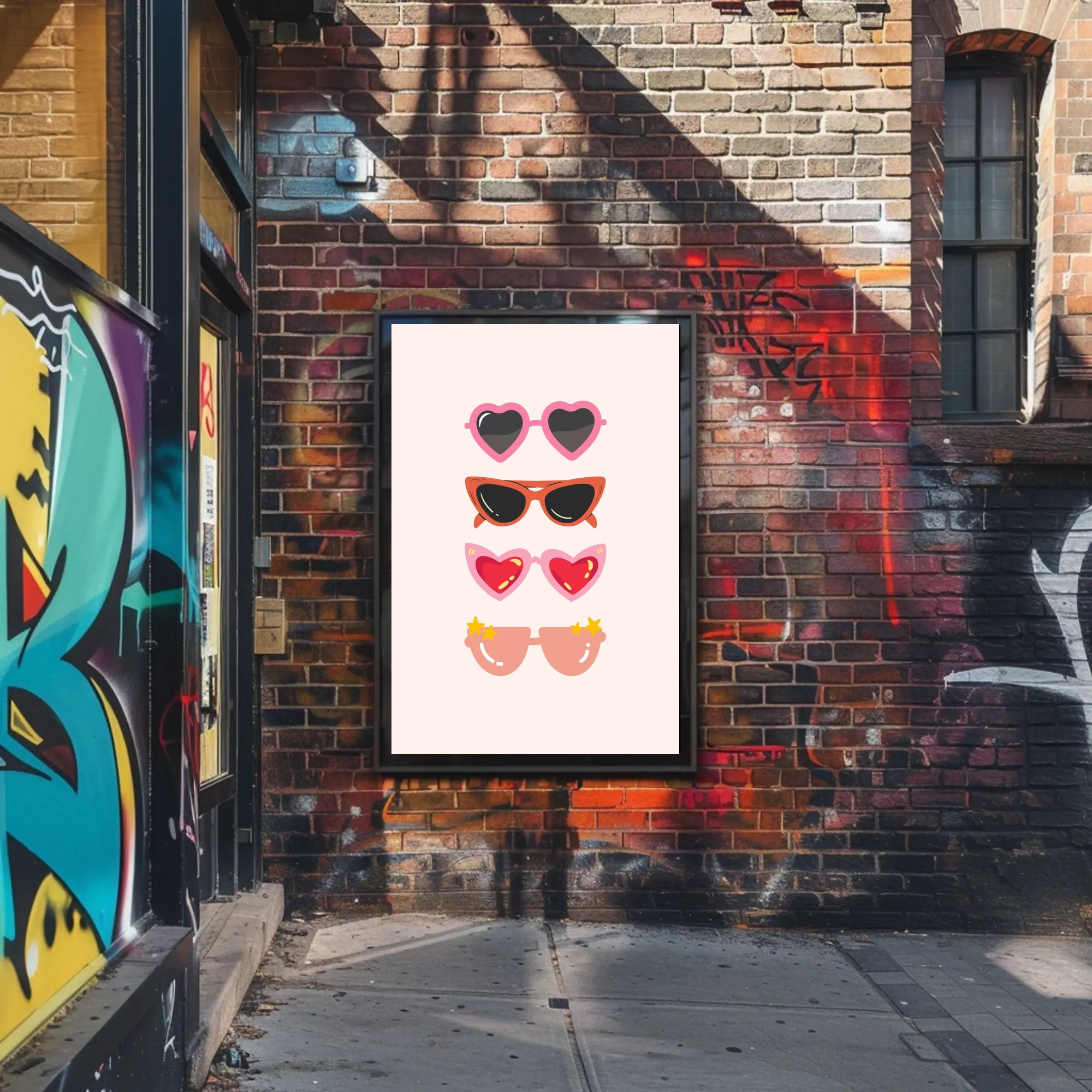 Stylish Sunglasses Collection in Playful Pop Culture Poster PosterGoat