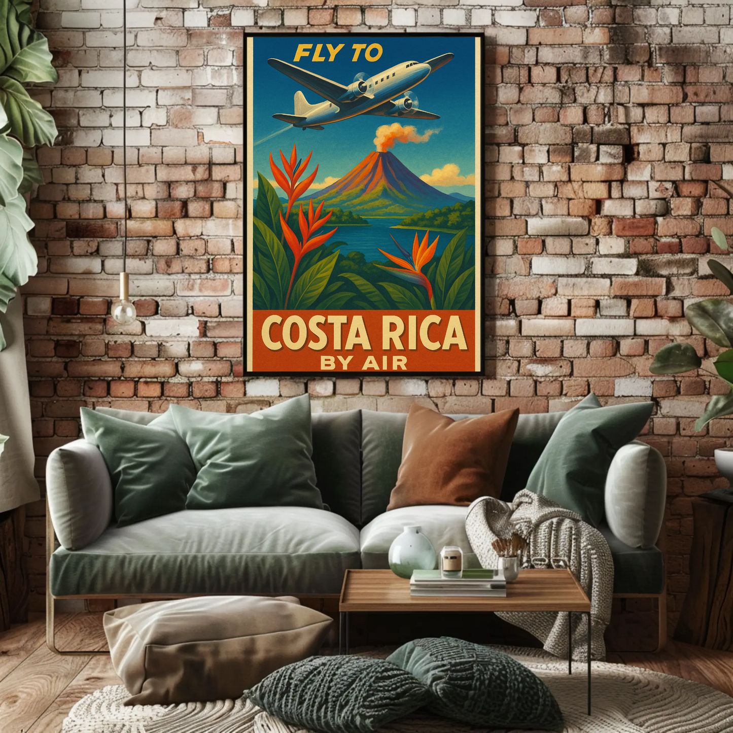 Costa Rica Volcano Jungle Flight Travel Poster