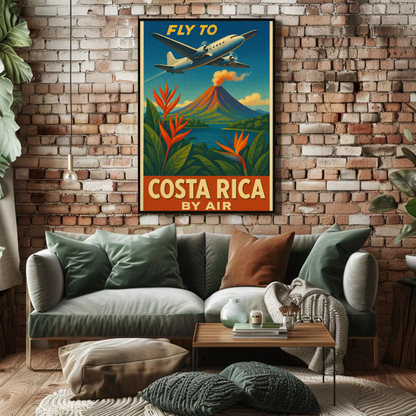 Costa Rica Volcano Jungle Flight Travel Poster