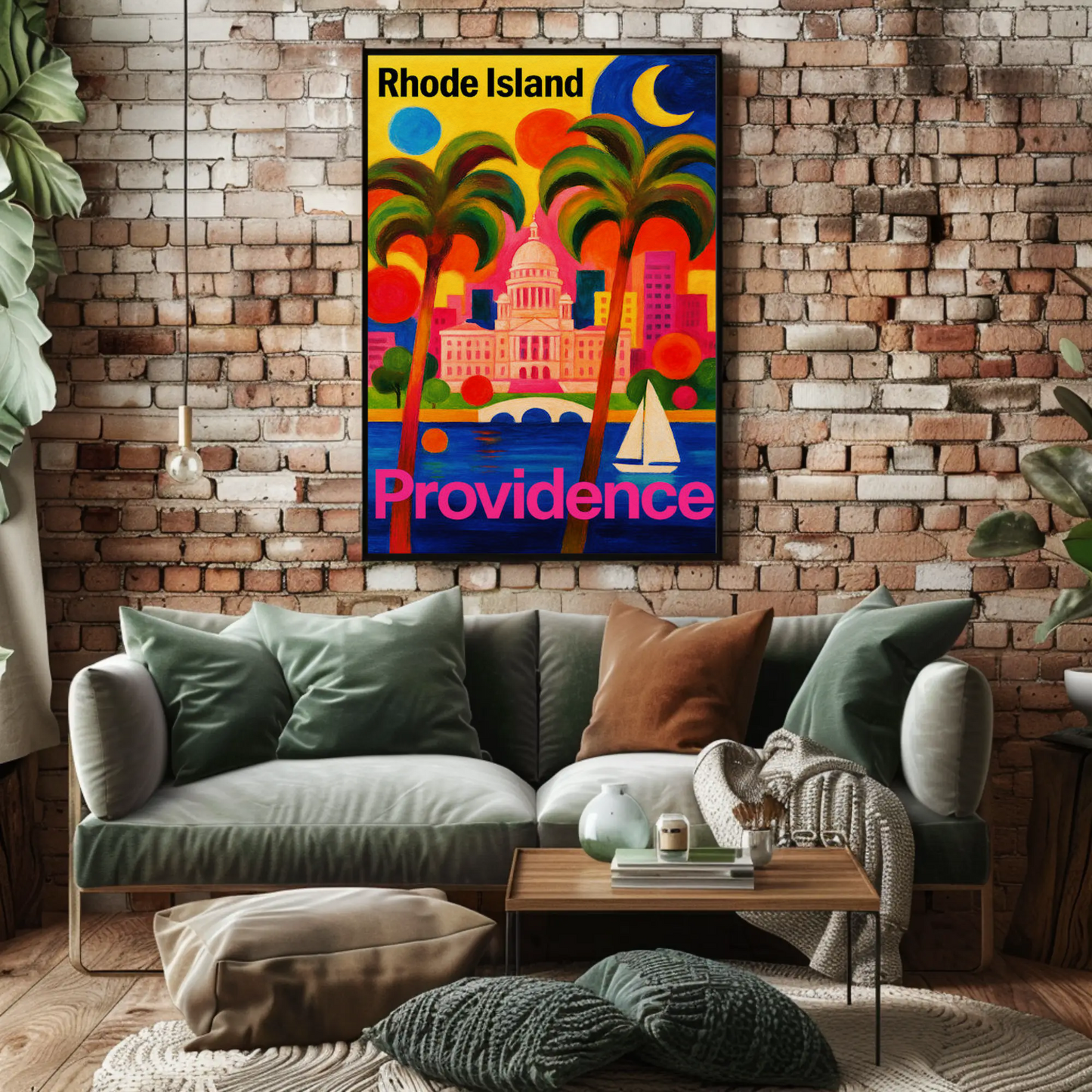 Providence Rhode Island Colorful Capitol Skyline Travel Poster Travel Poster