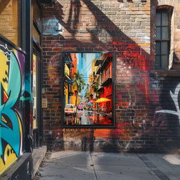 Vibrant Tropical Street Scene Impressionistic Artistic Poster