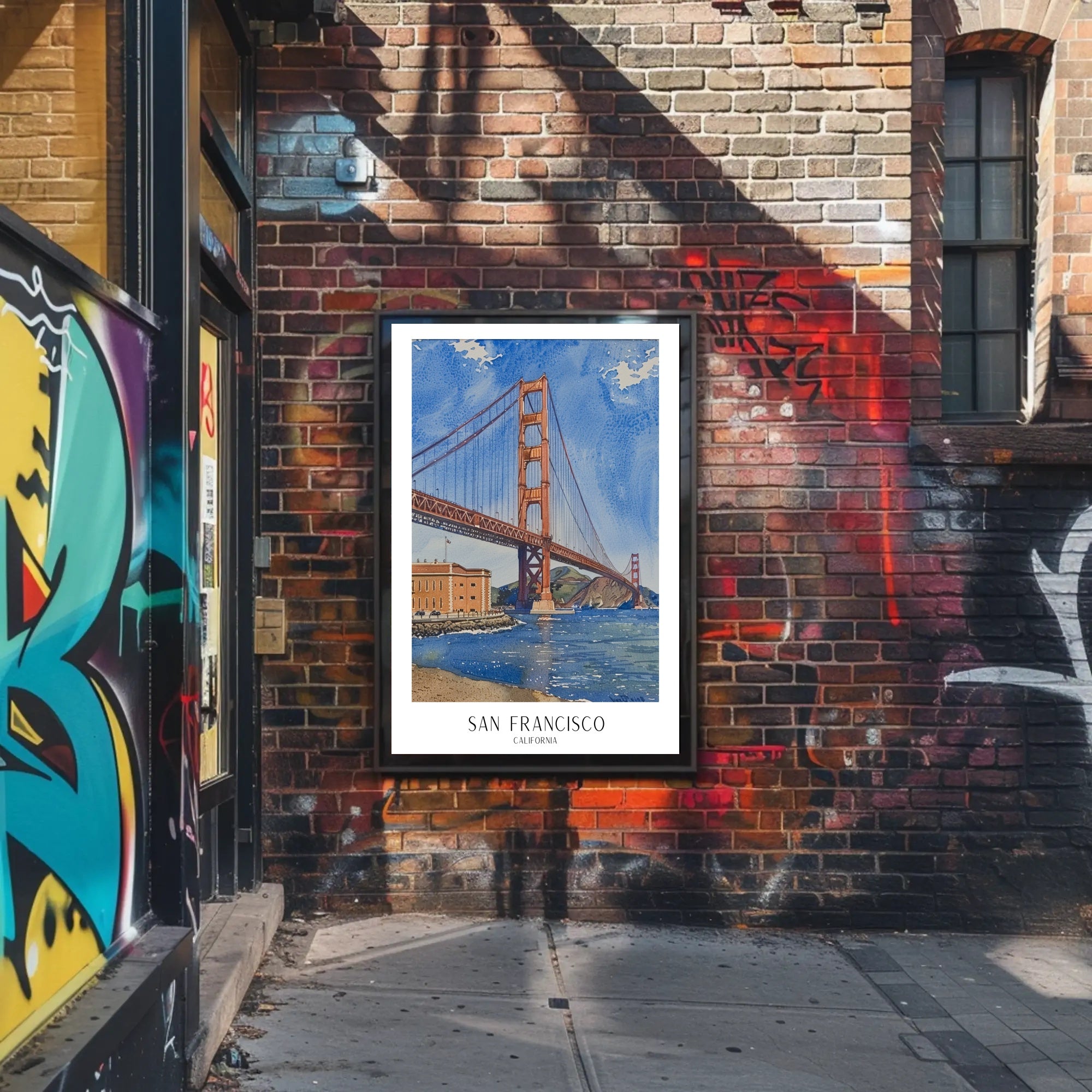 Golden Gate Bridge Watercolor Urban or Cityscape Poster PosterGoat
