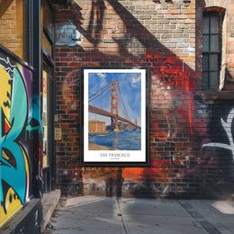 Golden Gate Bridge Watercolor Urban or Cityscape Poster PosterGoat