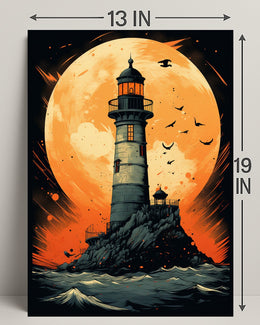 Lighthouse Under The Moon Poster PosterGoat