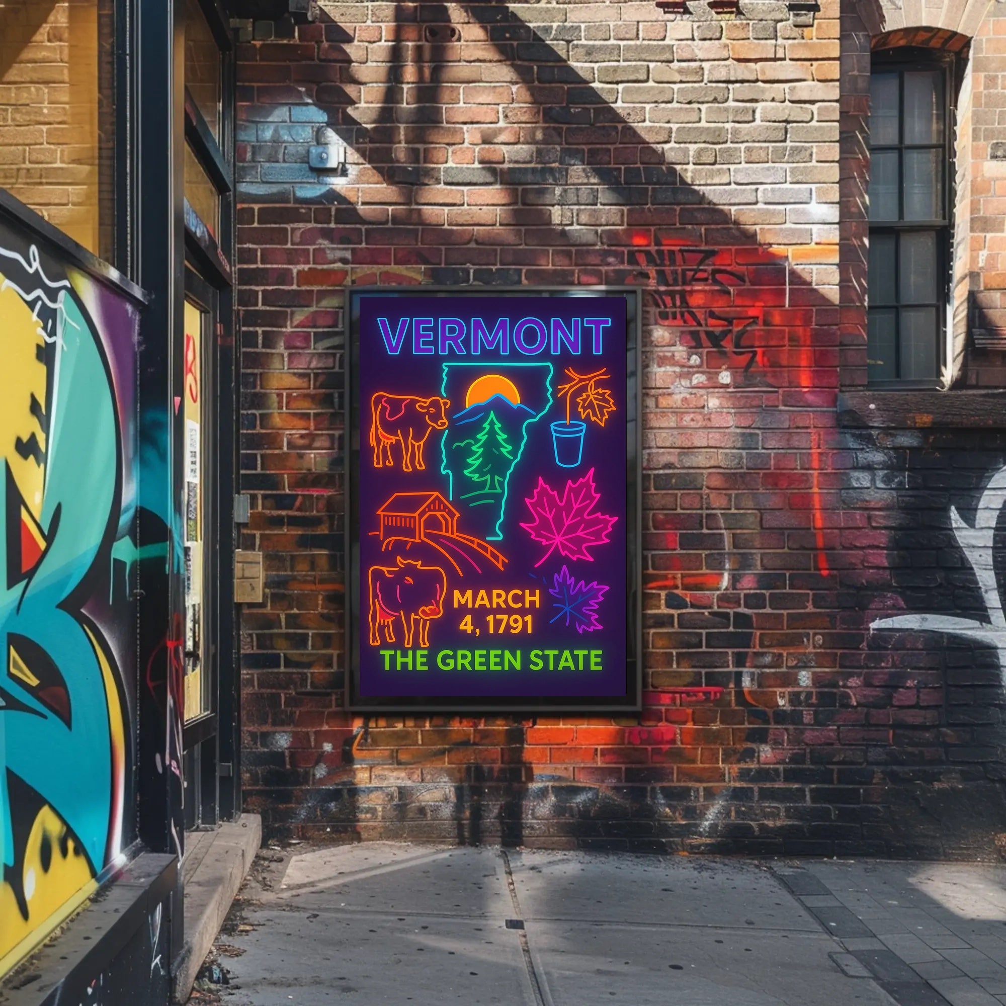 Vermont Neon Heritage Art Print - Cultural or Heritage Poster