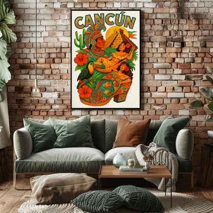 Colorful Cancun Mexico Ancient Culture Travel Poster