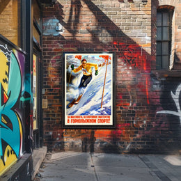 Dynamic Skier Propaganda: Vintage Soviet Sports Poster