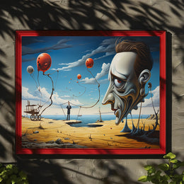 Surreal Desert Landscape with Expressionless Face Artistic Poster