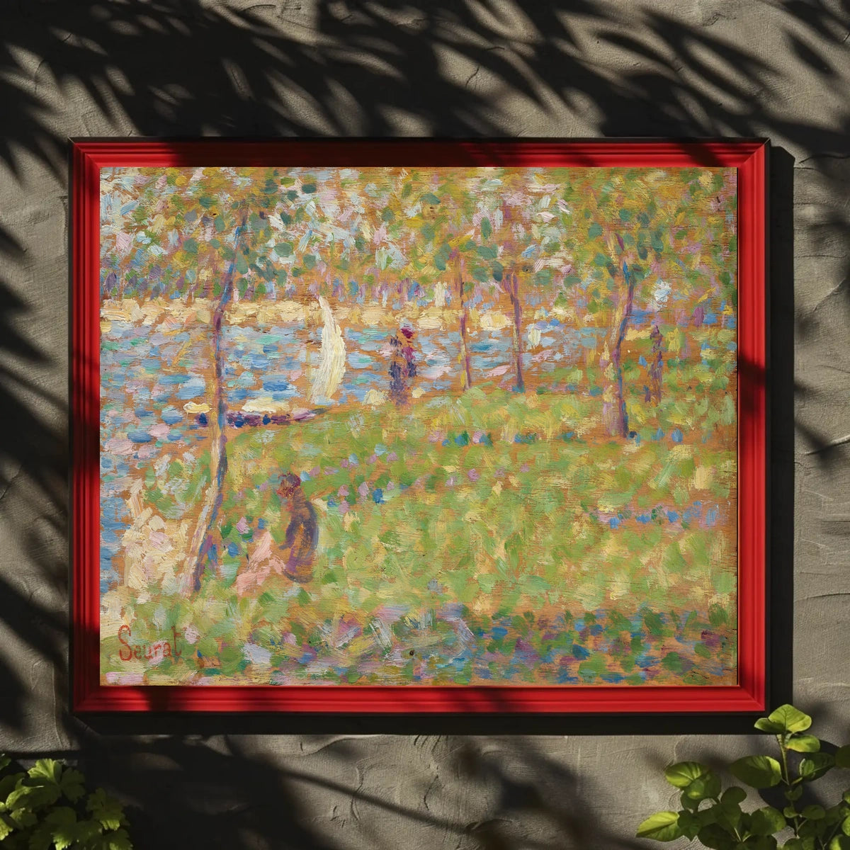 Serene Park Riverscape in Pointillist Style Artistic Poster