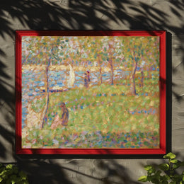 Serene Park Riverscape in Pointillist Style Artistic Poster