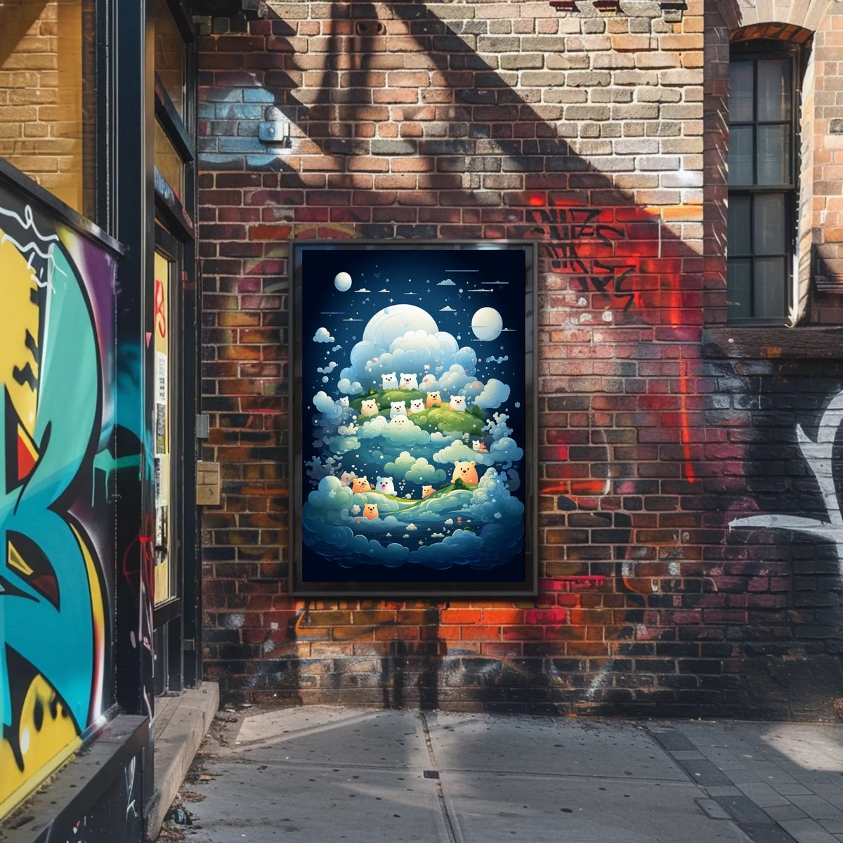 Whimsical Nightscape Poster with Dreamy Bear Creatures