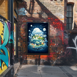 Whimsical Nightscape Poster with Dreamy Bear Creatures