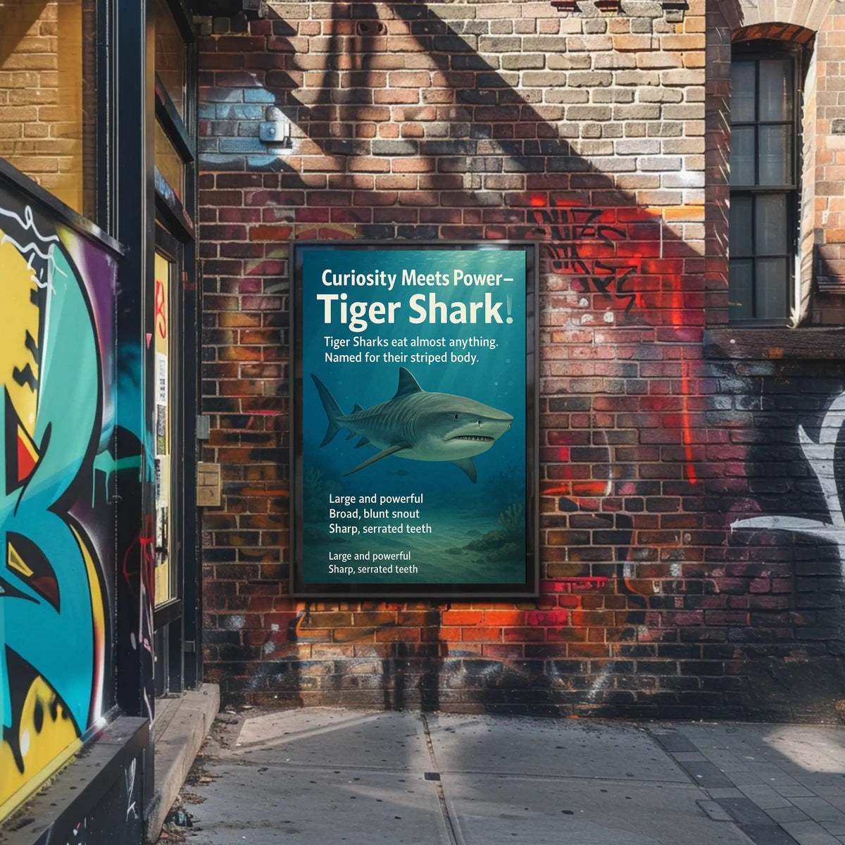 Curiosity Meets Power Tiger Shark Poster