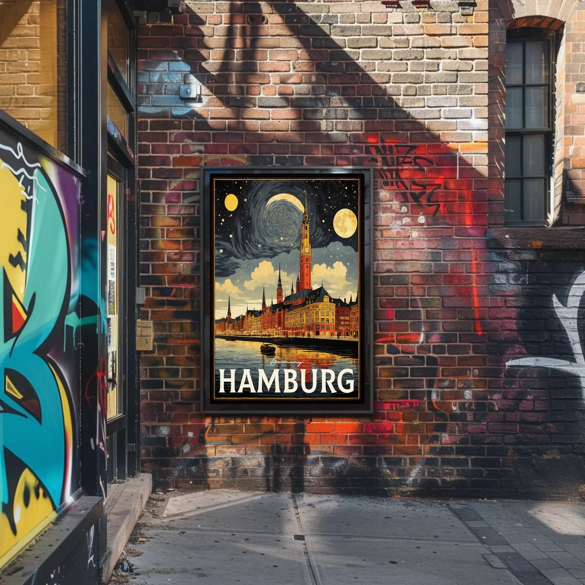 Hamburg A Nighttime Cityscape Poster