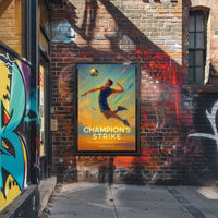 Champion's Strike Energetic Volleyball Action Sports Poster PosterGoat