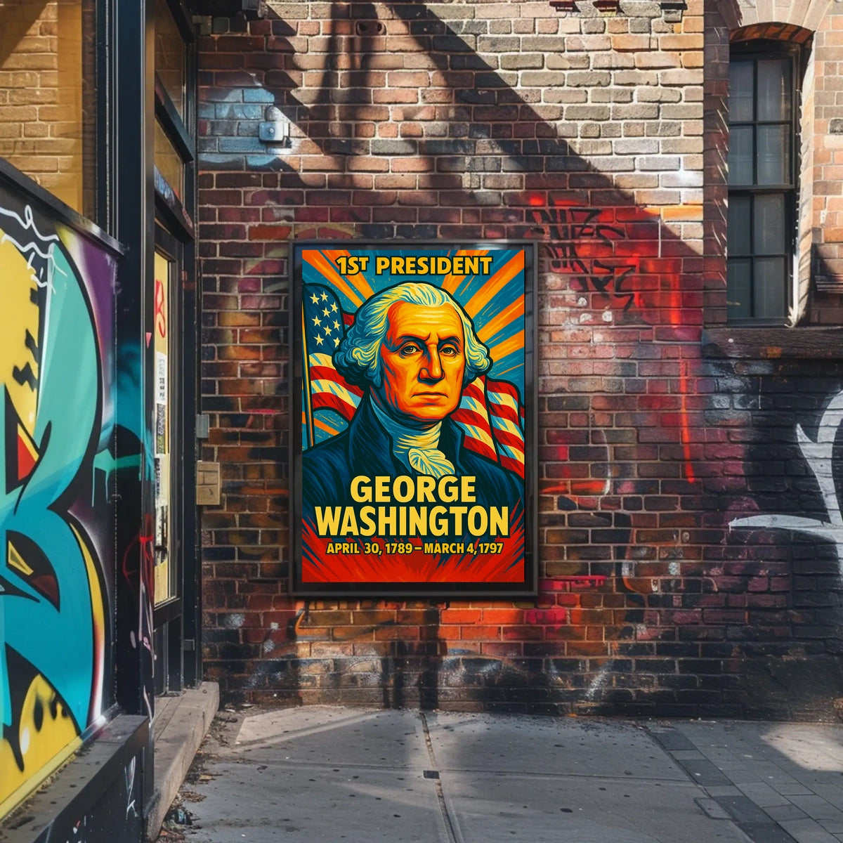 George Washington 1st President of the United States Colorful Comic Book Style Poster