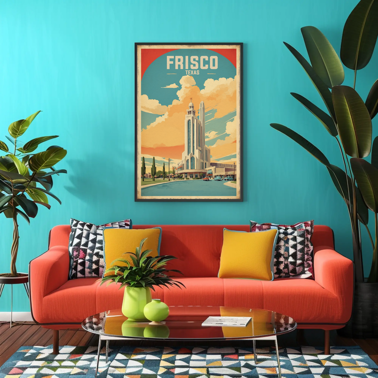 Frisco Texas Modern Tower Sunset Street Vintage Travel Poster