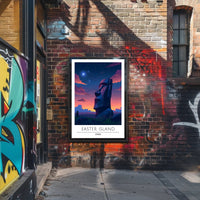 Easter Island Moai Under Starry Night Travel Poster