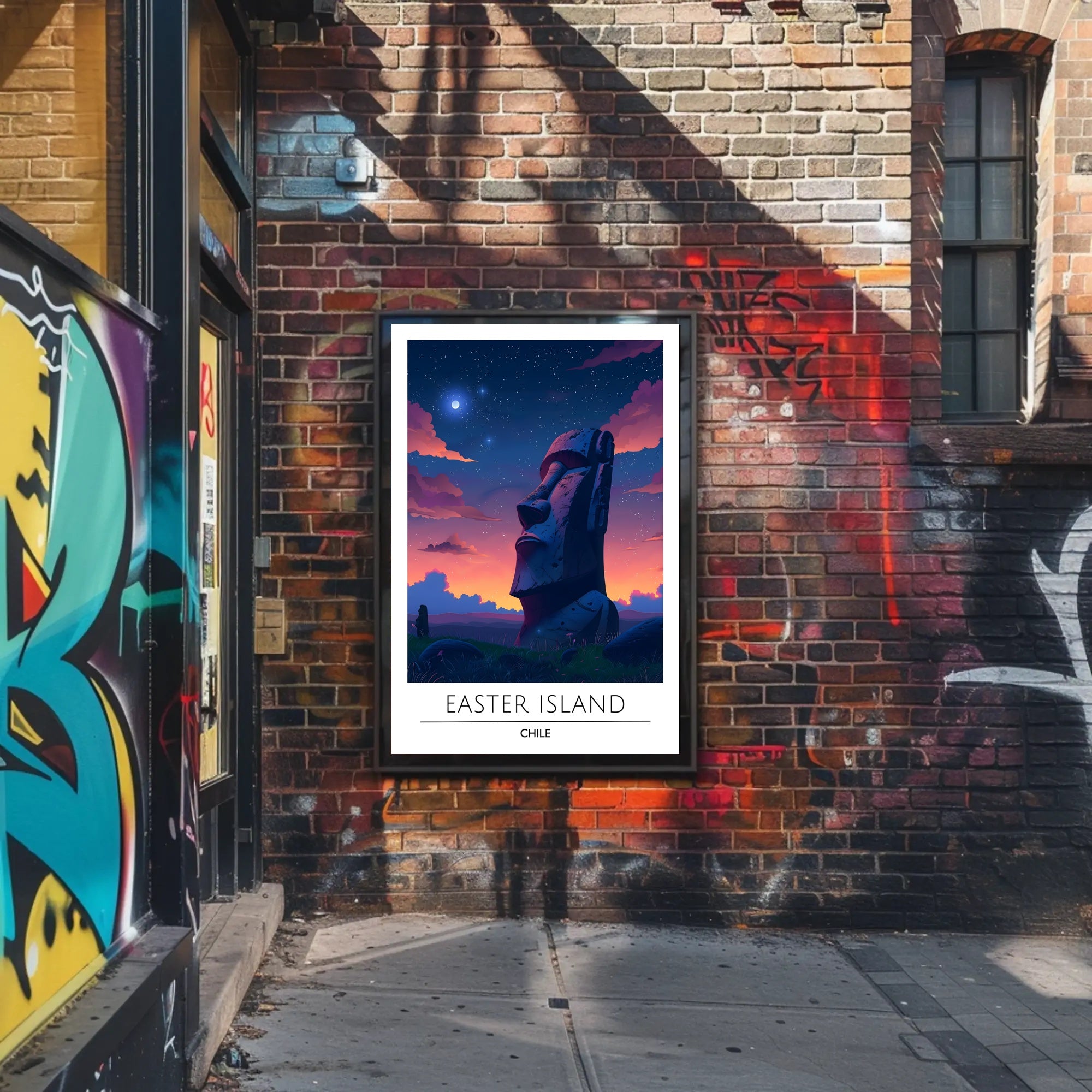 Easter Island Moai Under Starry Night Travel Poster
