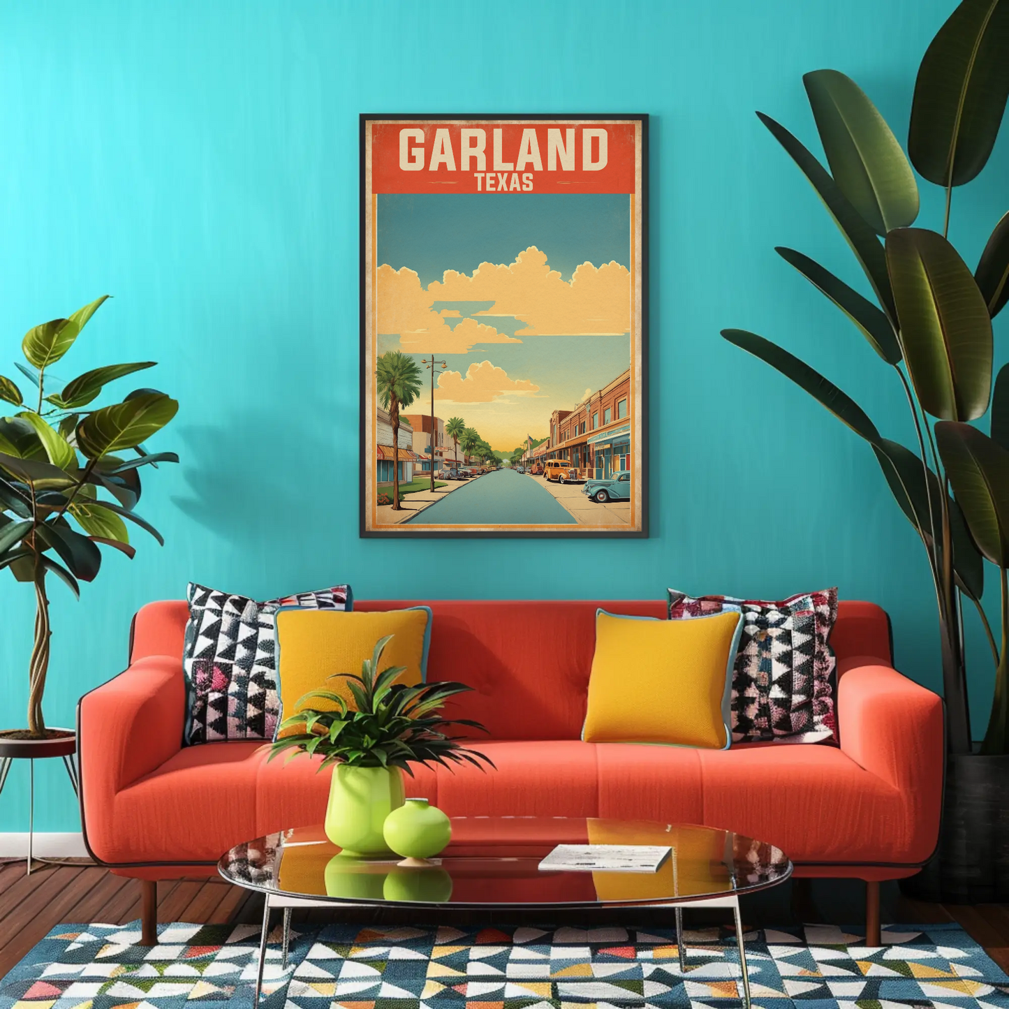 Garland Texas Main Street Retro Sunset Vintage Travel Poster