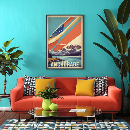 Anchorage Alaska Mountain Lake Vintage Travel Poster