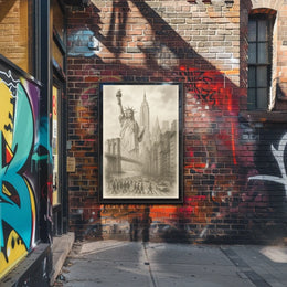 New York City Landmarks Poster Vintage Sketch Wall Art