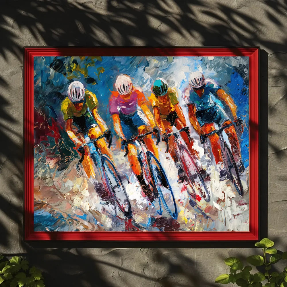 Dynamic Cyclists Racing Impressionistic Art Poster Print