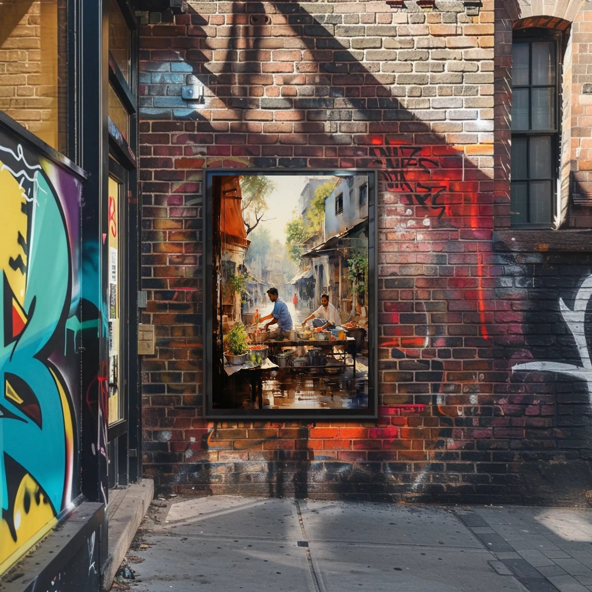 Vibrant Street Market Scene in Urban Locale Cultural Poster