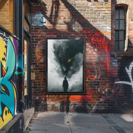 Dragon Confrontation: Dark Fantasy Art Poster PosterGoat