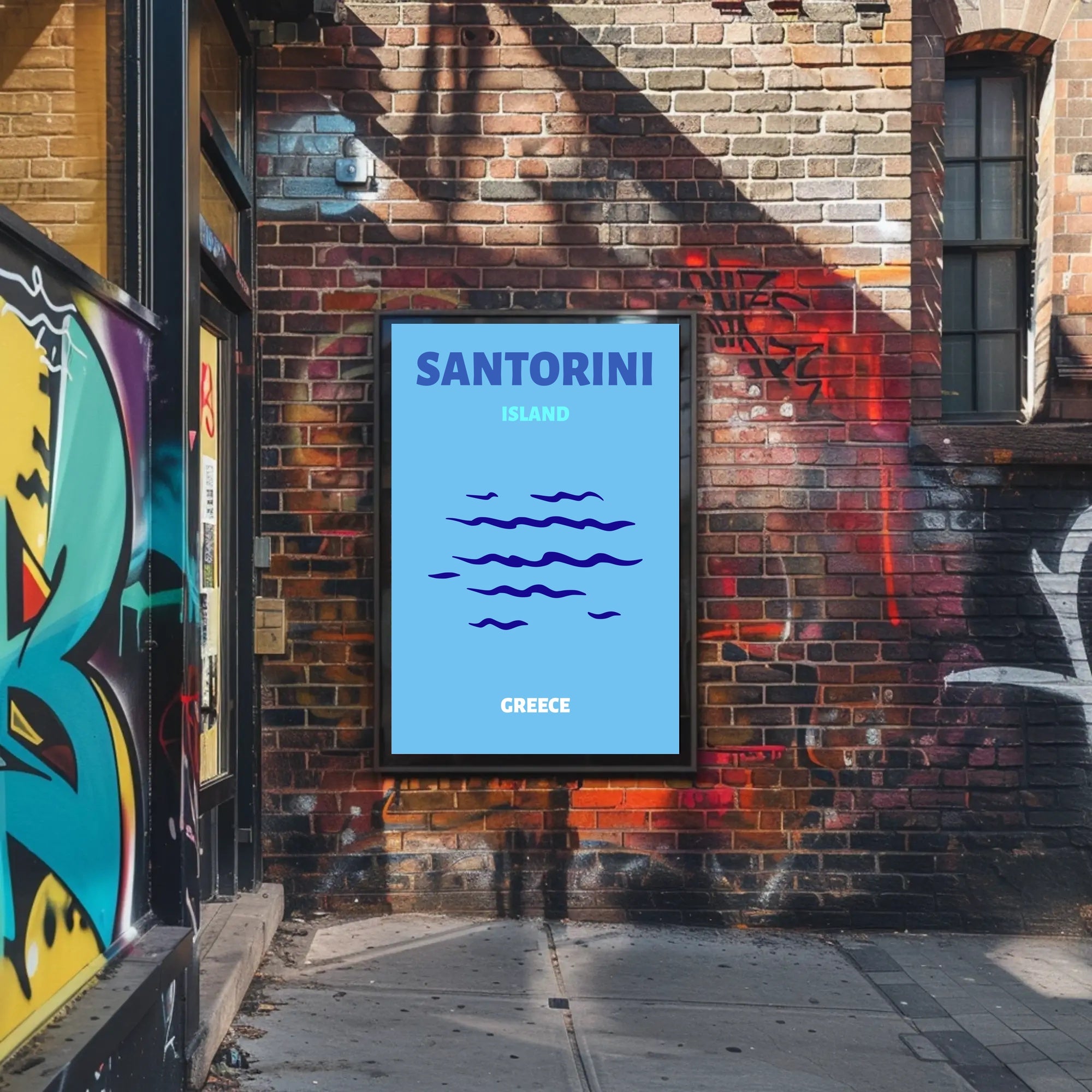 Santorini Greece Minimalist Landscape Travel Poster PosterGoat