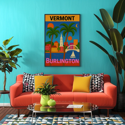 Vermont Burlington Palm Trees Church Sailboat Vintage Travel Poster