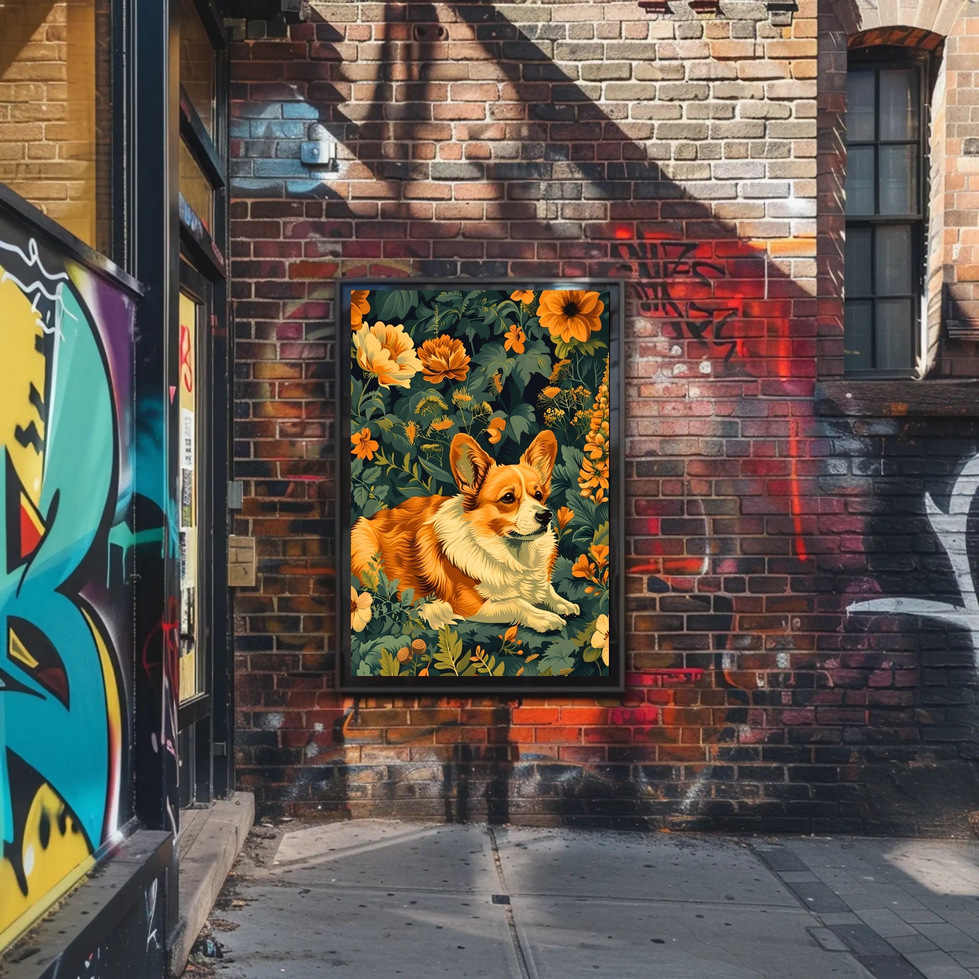 Corgi In Bloom Wall Art Print Decor