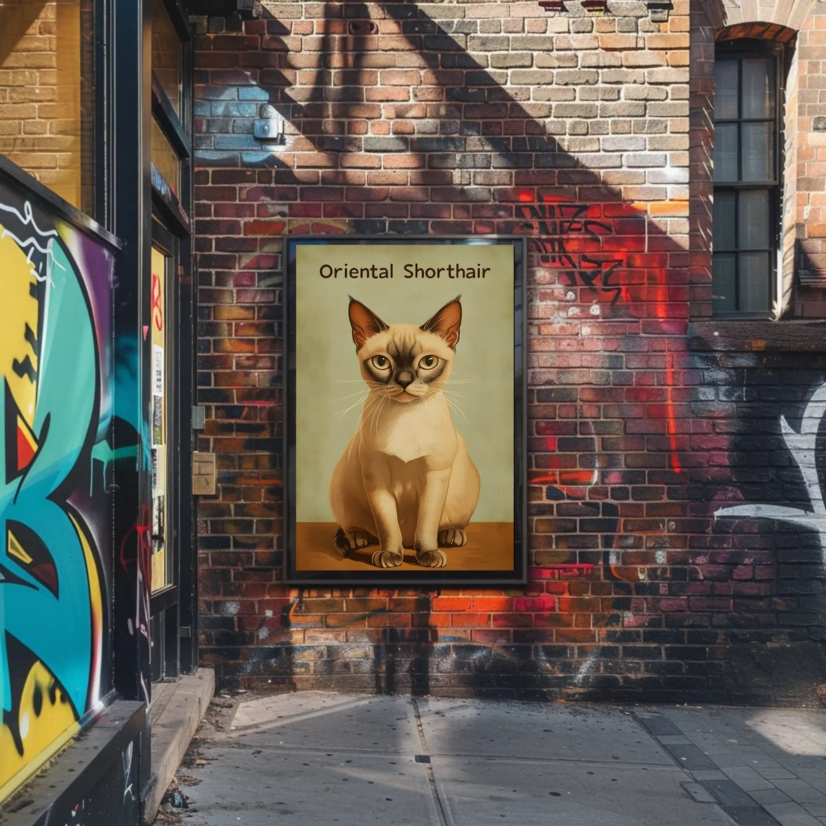 Oriental Shorthair Cat Digital Painting Vintage Poster