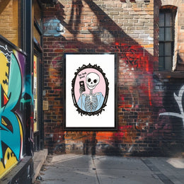 Humorous Skeleton Self-Image Cartoon Phone Heart Poster